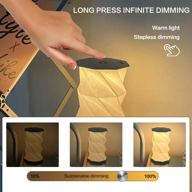 Vintage Wooden Folding Outdoor Table Lamp - Portable Stepless Dimming Night Light for Camping Tent - USB Rechargeable, Energy-Efficient, and Compact Design for Outdoor Adventures