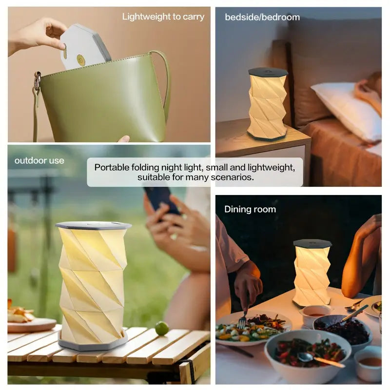 Vintage Wooden Folding Outdoor Table Lamp - Portable Stepless Dimming Night Light for Camping Tent - USB Rechargeable, Energy-Efficient, and Compact Design for Outdoor Adventures
